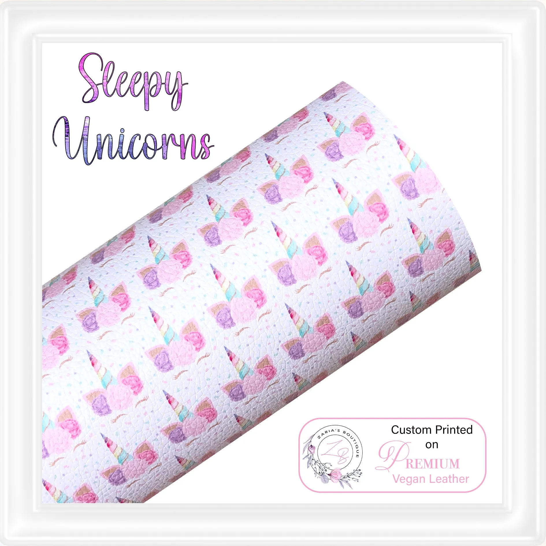 ⋅ Sleepy Unicorns ⋅ Custom Printed Premium Vegan Faux Leather ⋅ 