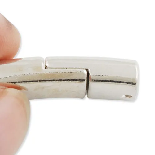 10 Sets Silver Open Rectangular Magnetic Buckle Clasp Closure Fastener for Leather Cord 25*12mm ( inside 9.3*4mm diameter )