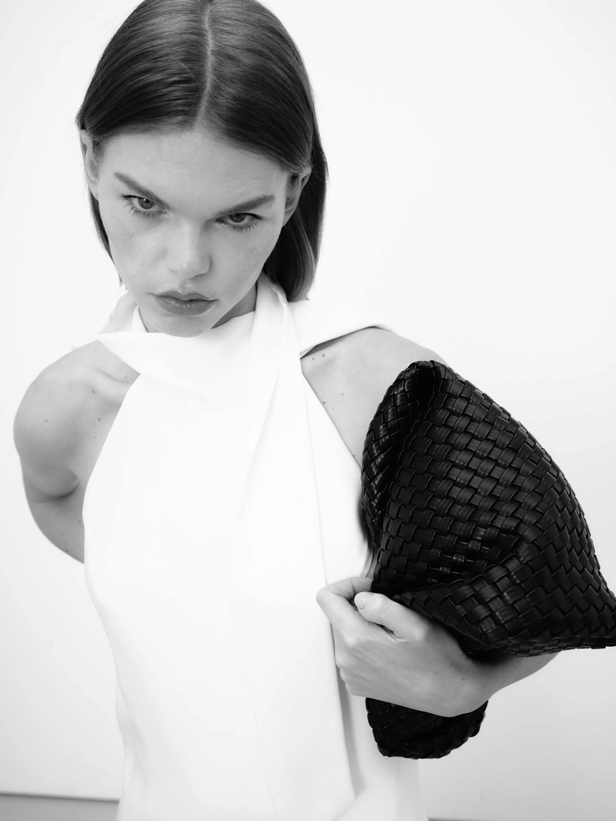 19.57 Black Recycled Alt-Leather Woven Small Tote