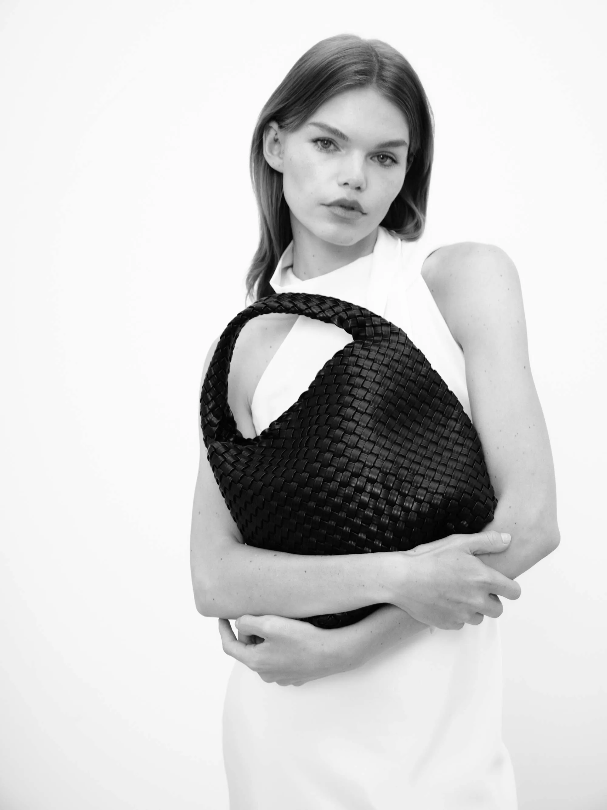 19.57 Black Recycled Alt-Leather Woven Small Tote