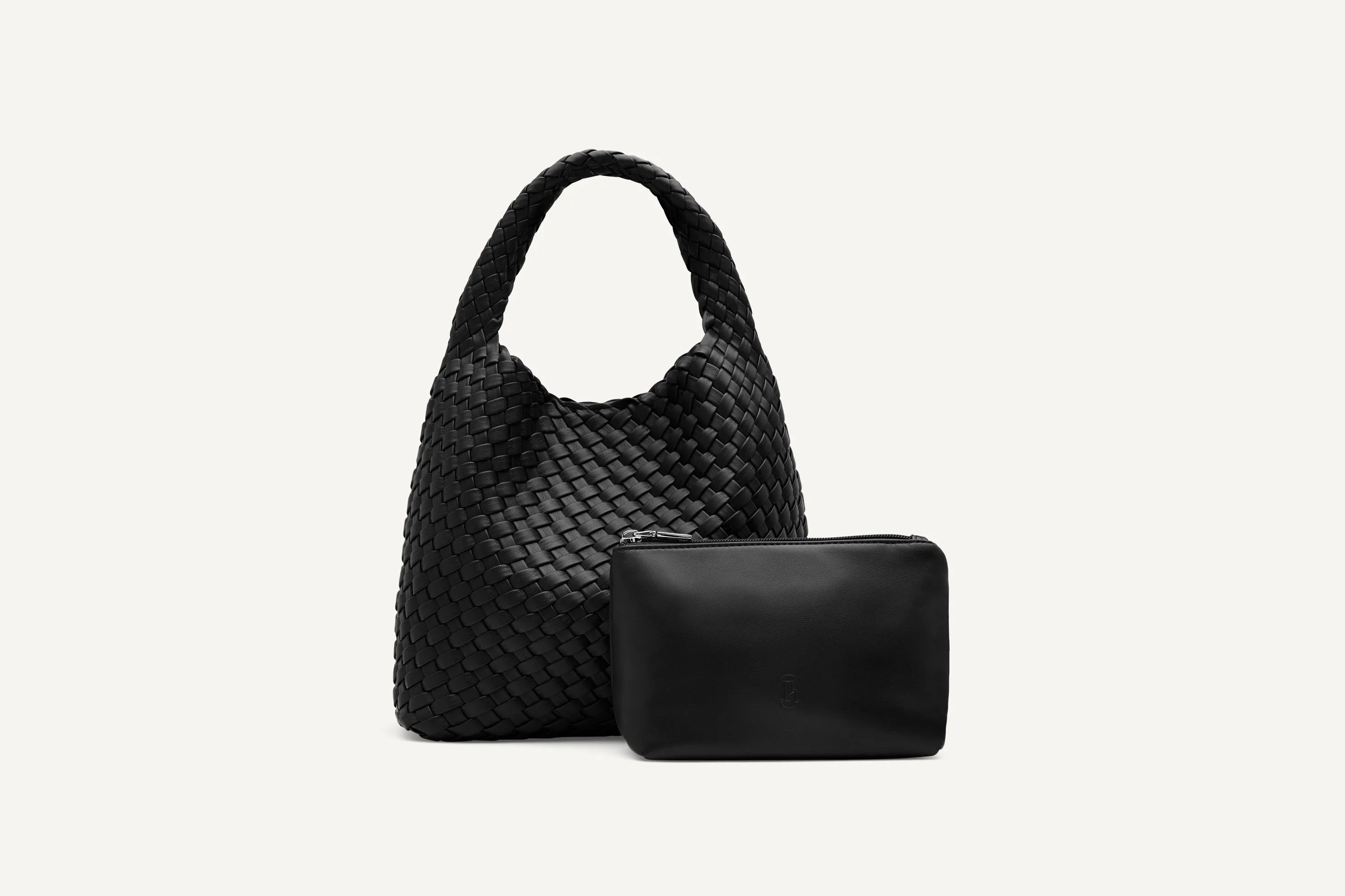 19.57 Black Recycled Alt-Leather Woven Small Tote