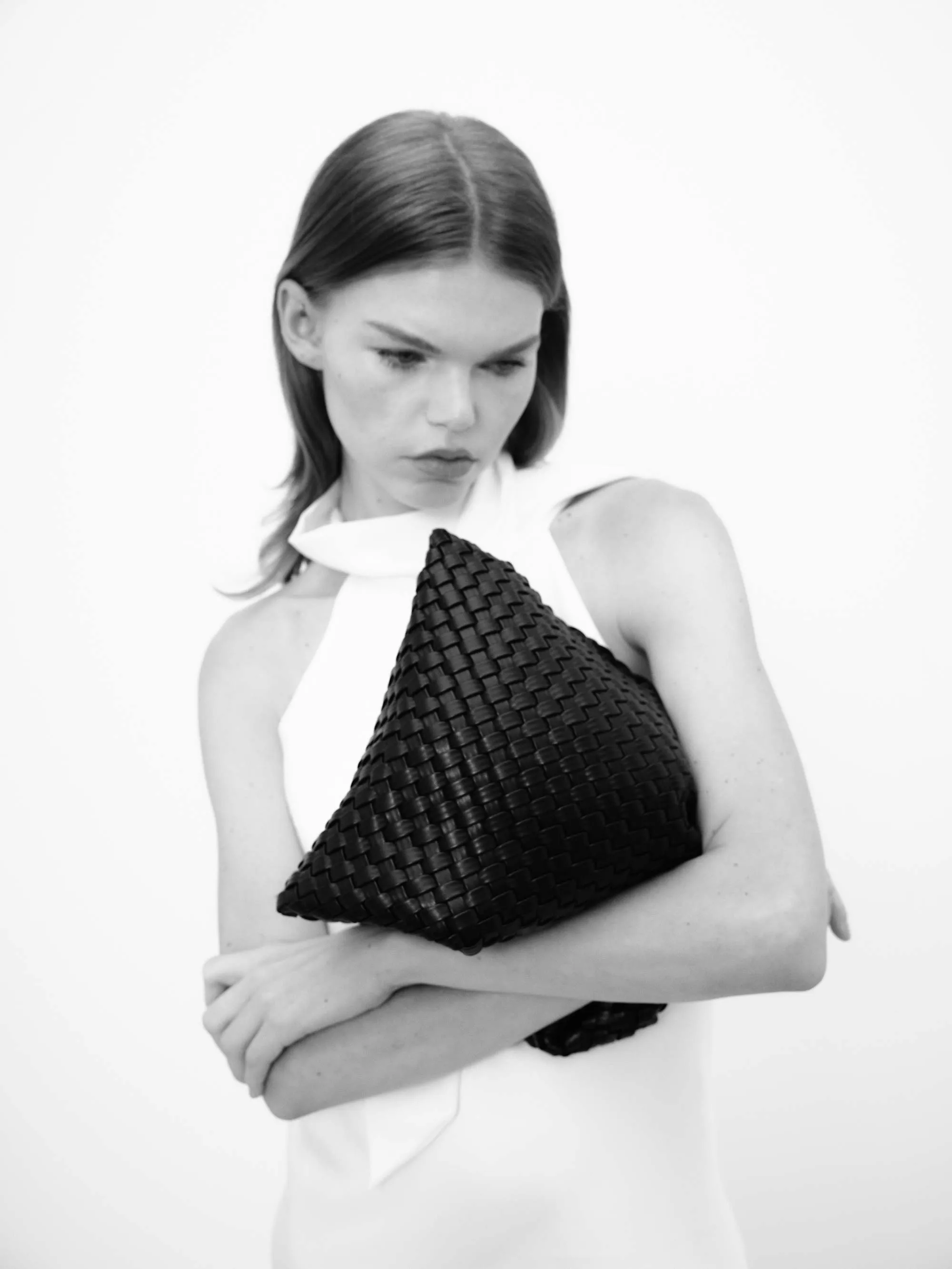 19.57 Black Recycled Alt-Leather Woven Small Tote
