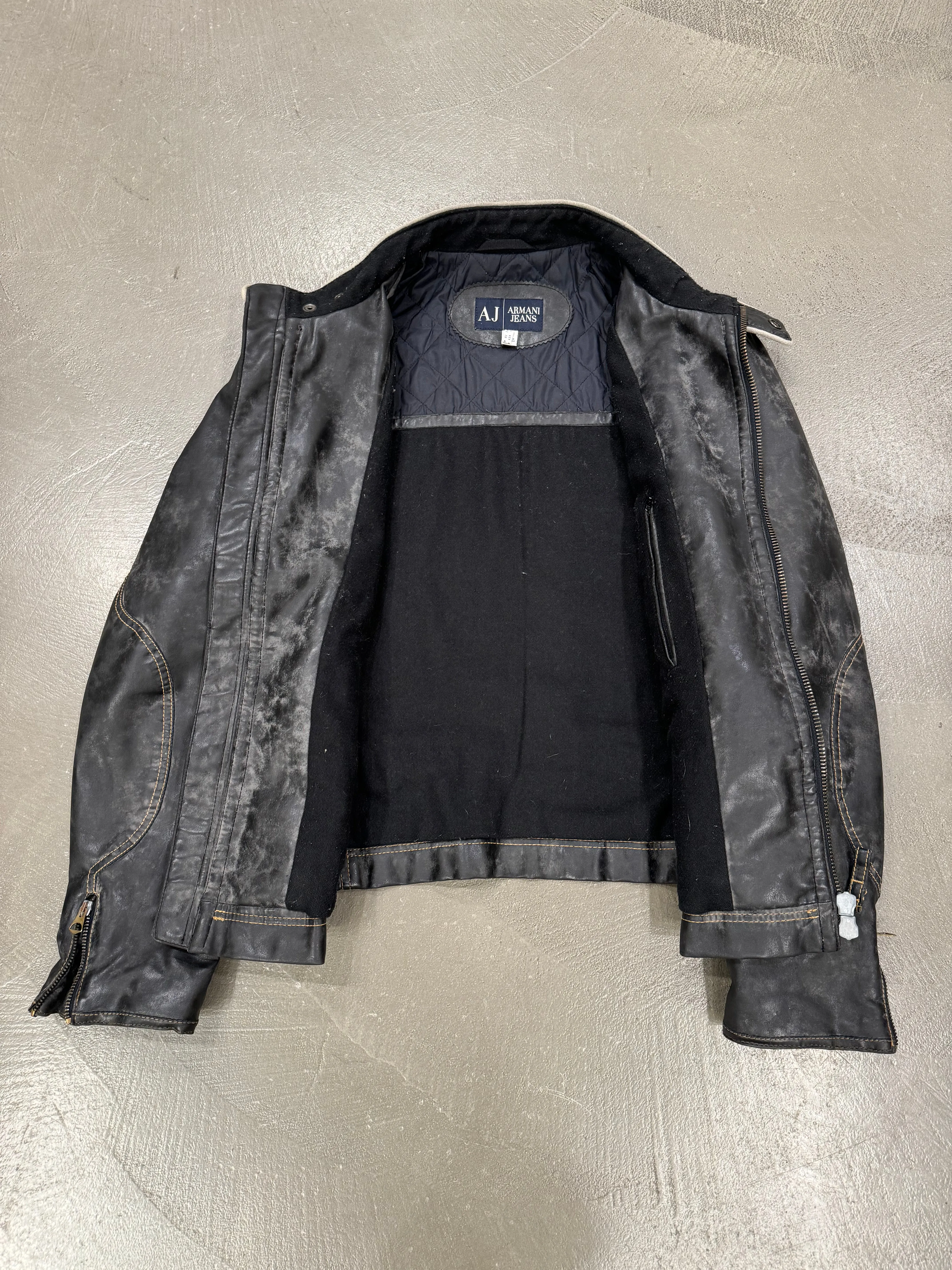 2000s Armani acid wash faded faux leather jacket