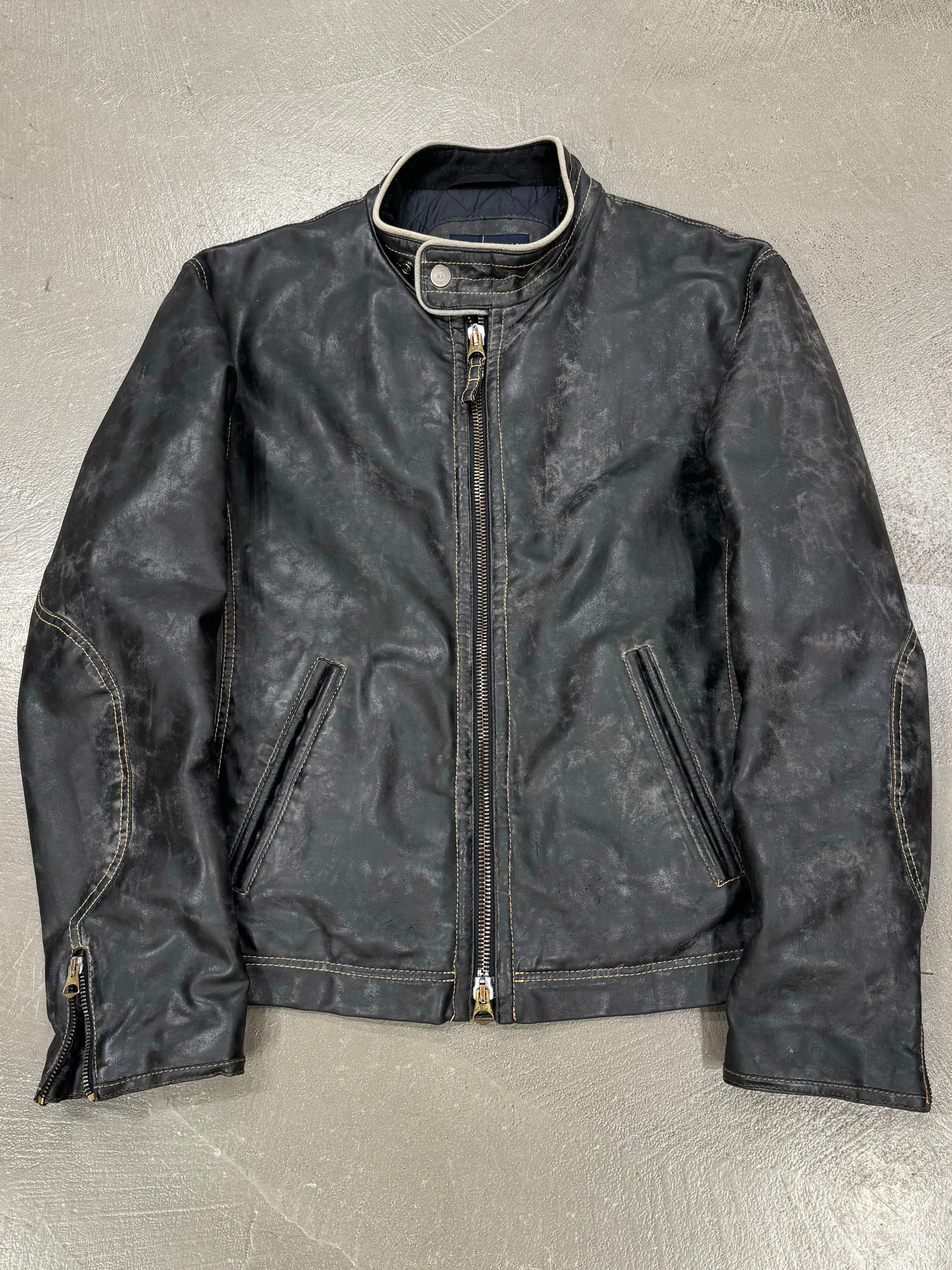 2000s Armani acid wash faded faux leather jacket