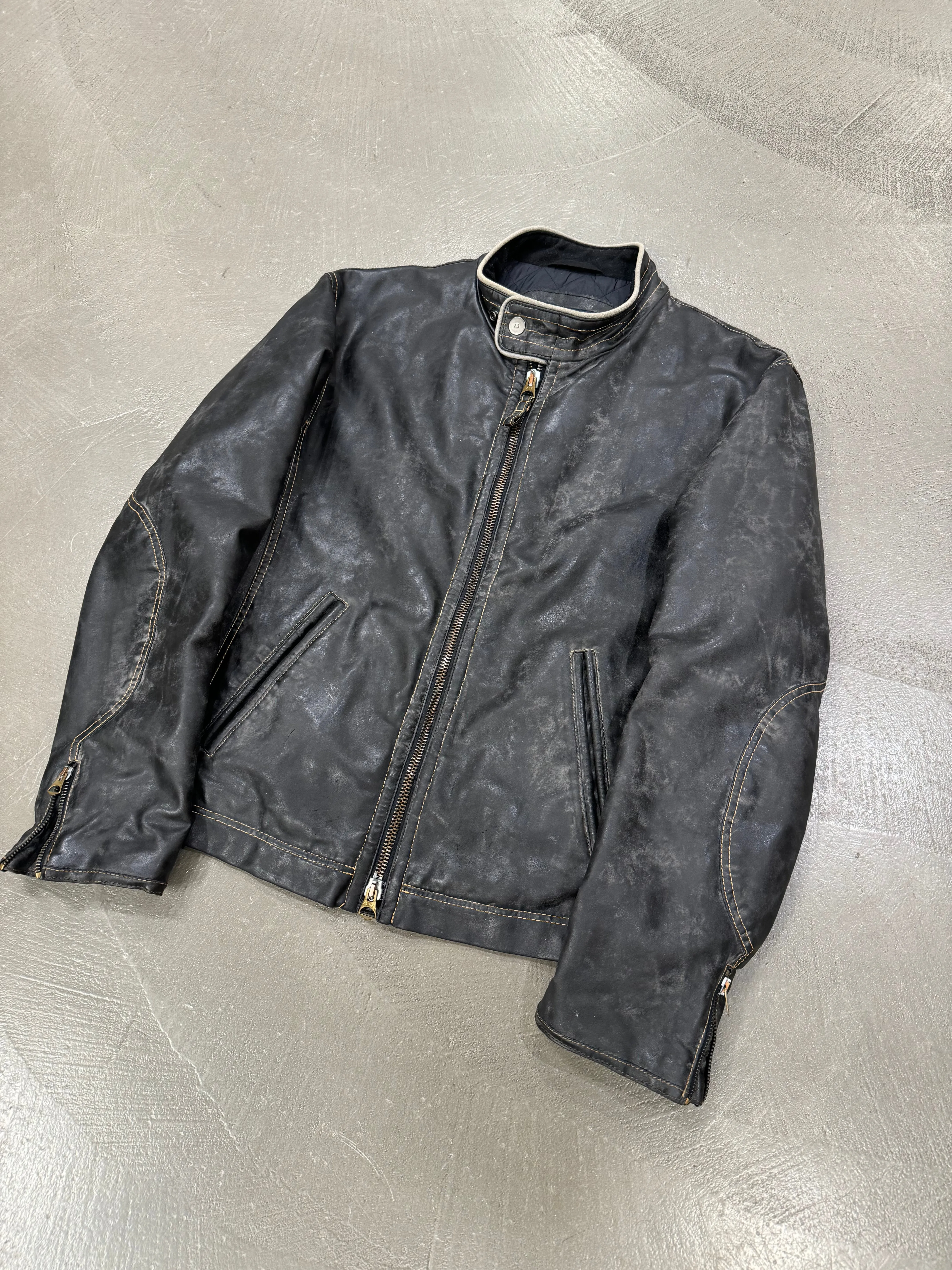 2000s Armani acid wash faded faux leather jacket