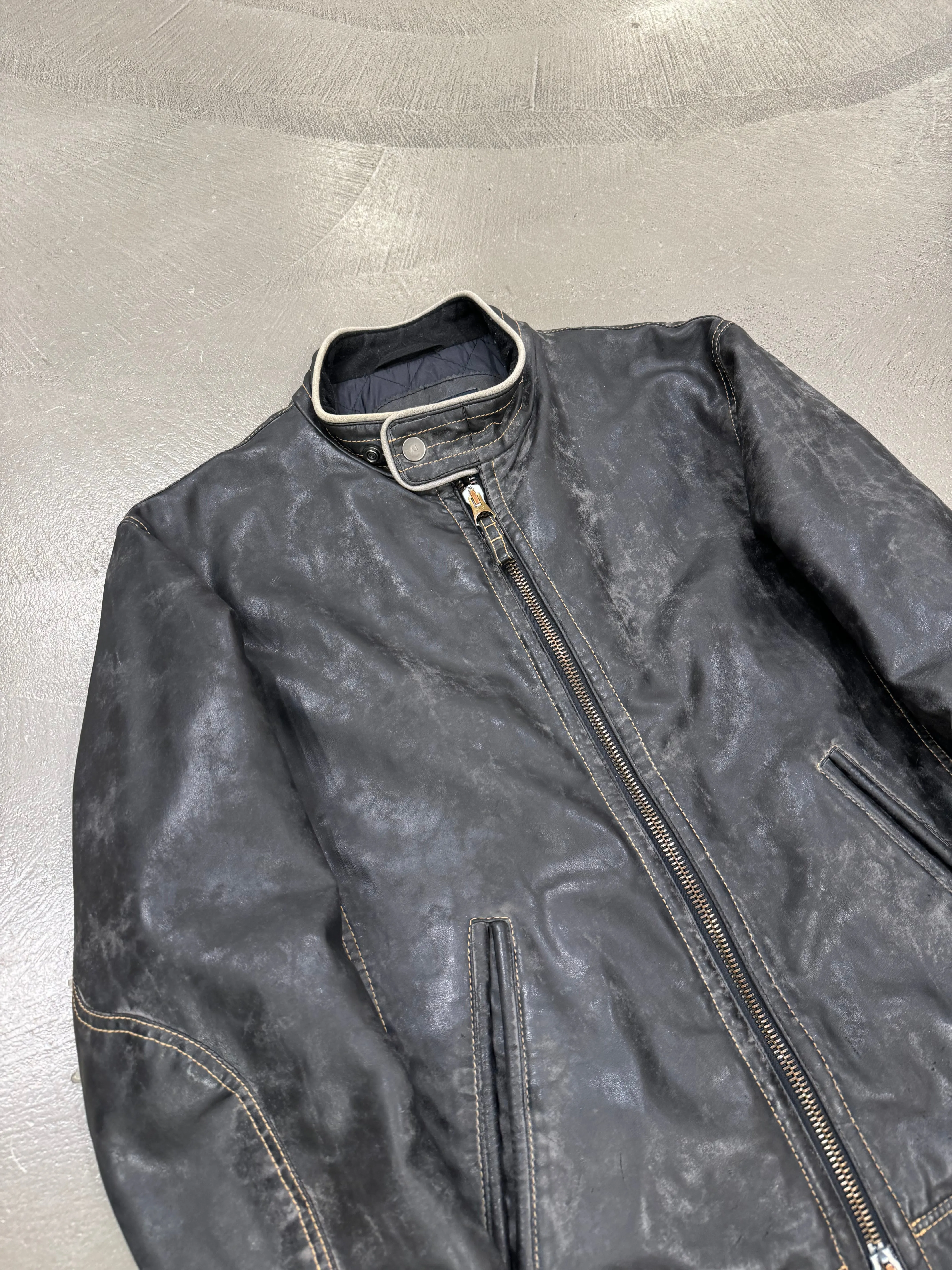 2000s Armani acid wash faded faux leather jacket