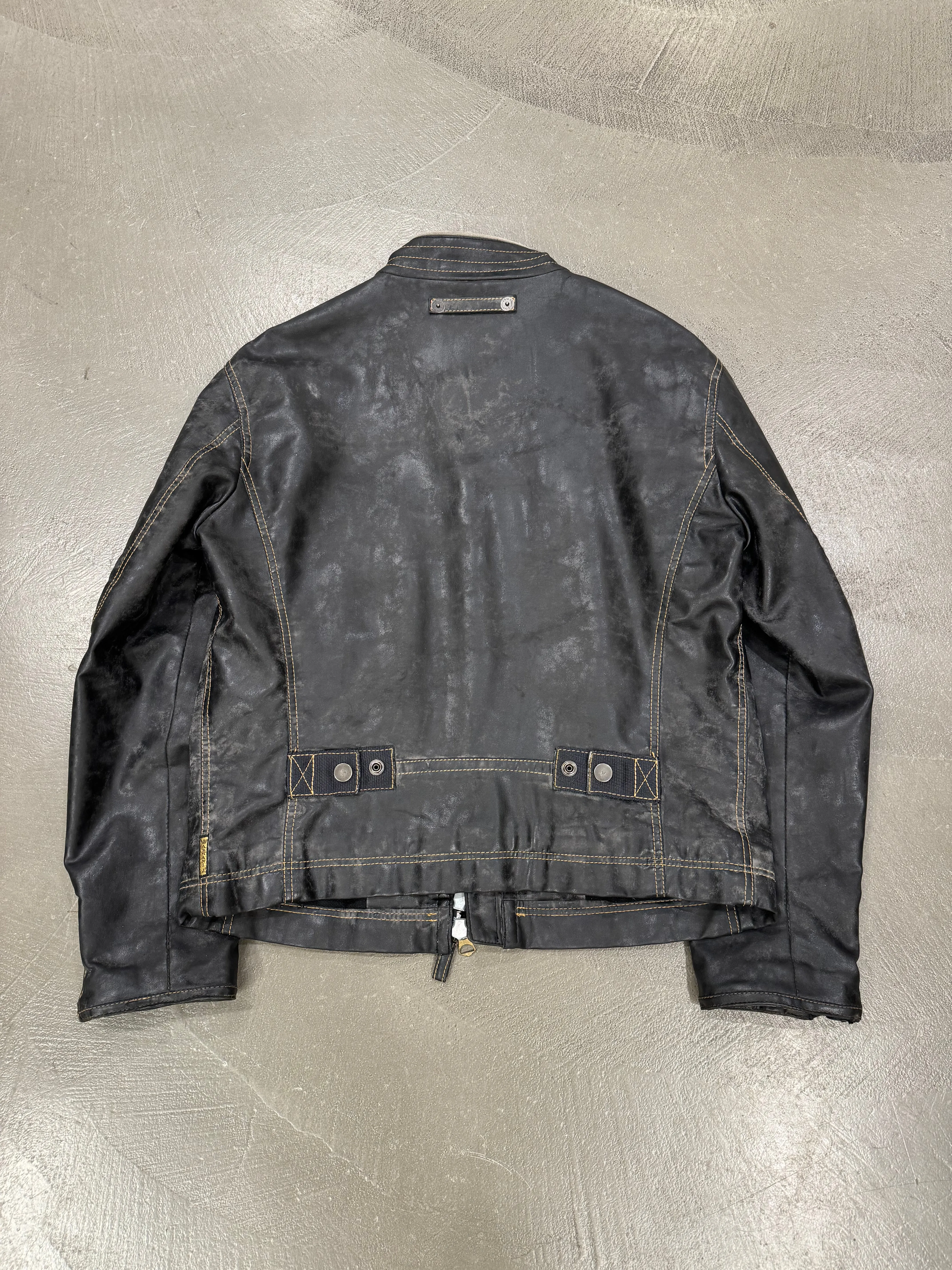 2000s Armani acid wash faded faux leather jacket