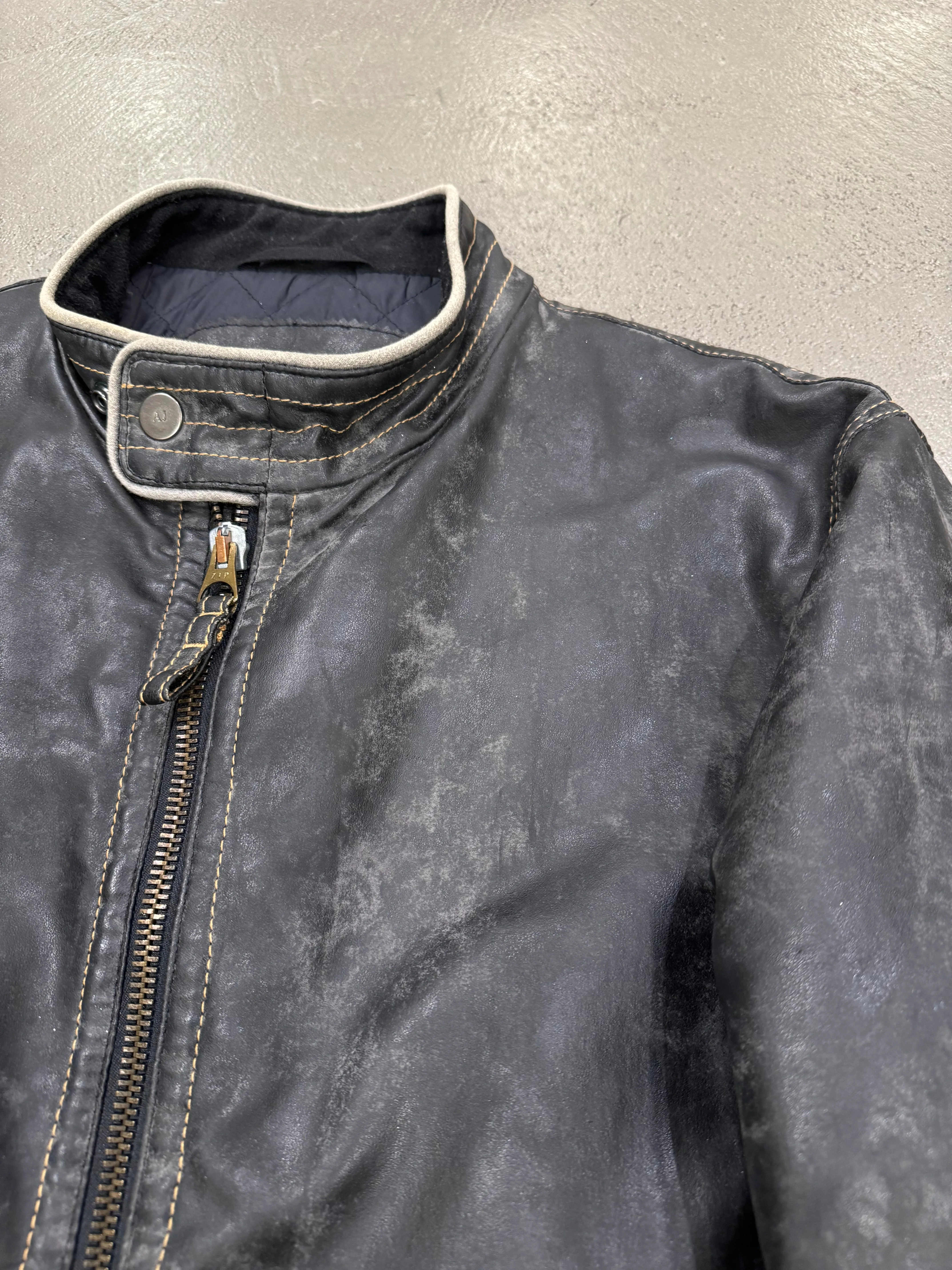 2000s Armani acid wash faded faux leather jacket