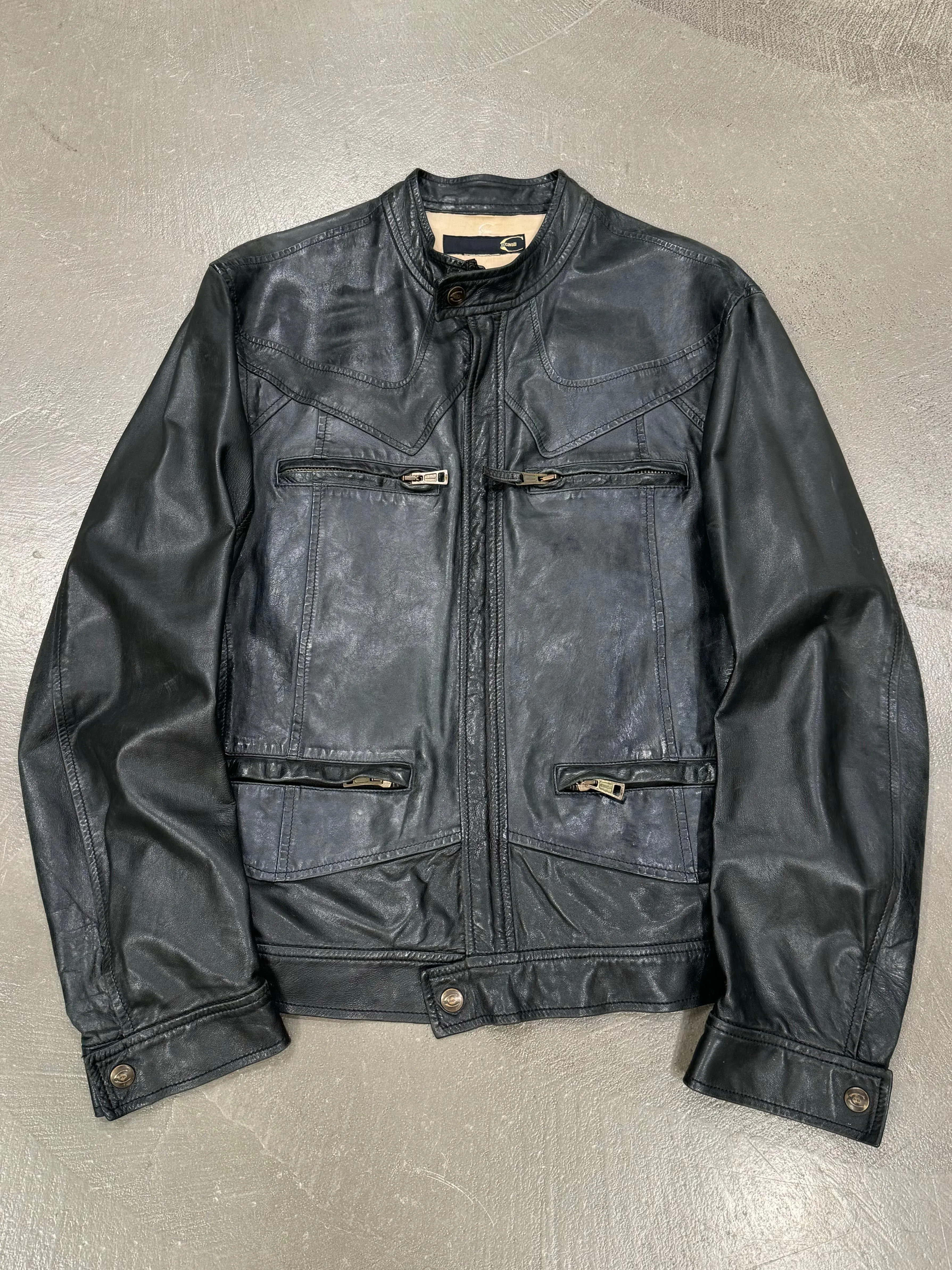 2000s Roberto Cavalli paneled leather jacket