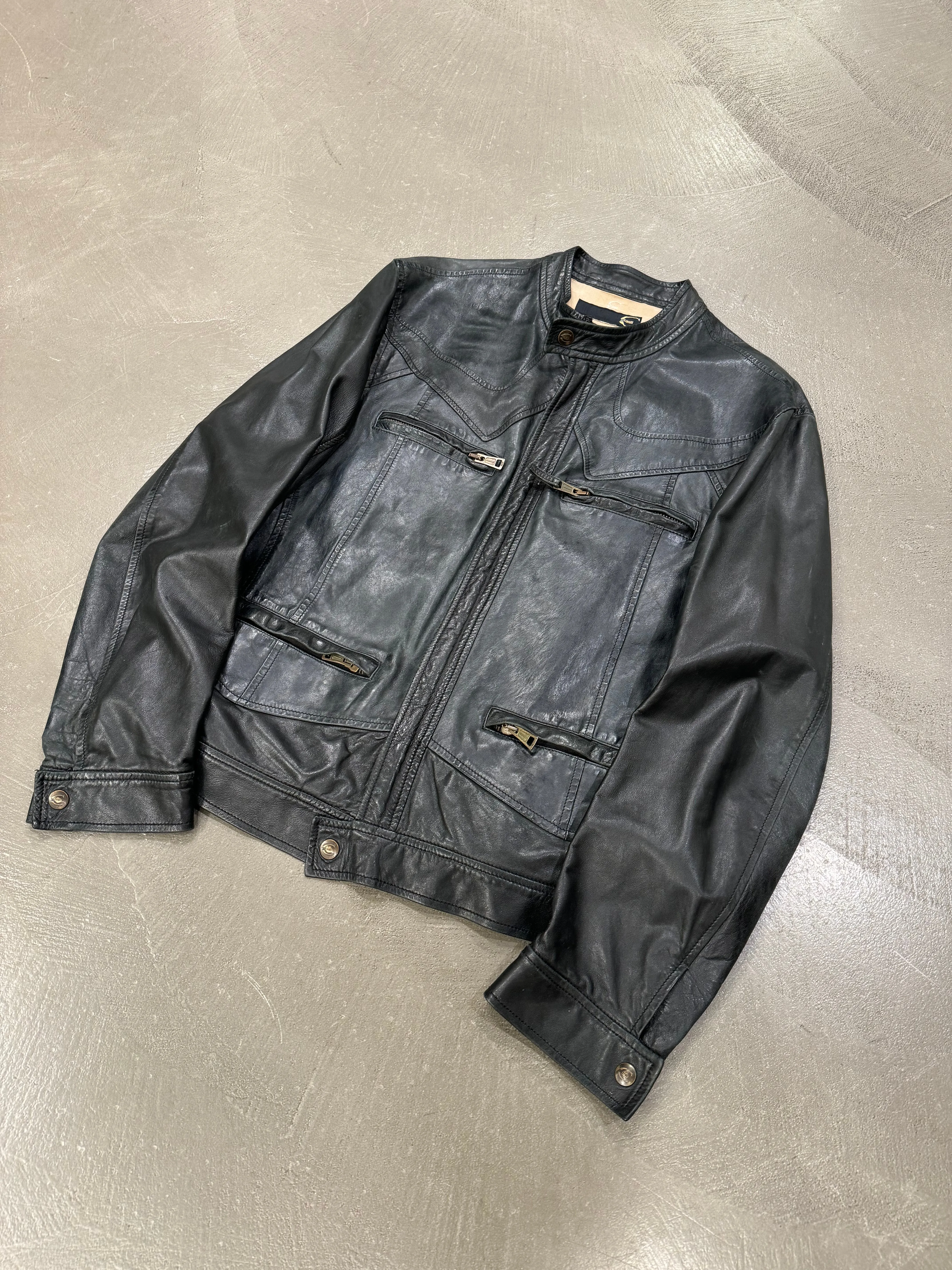 2000s Roberto Cavalli paneled leather jacket