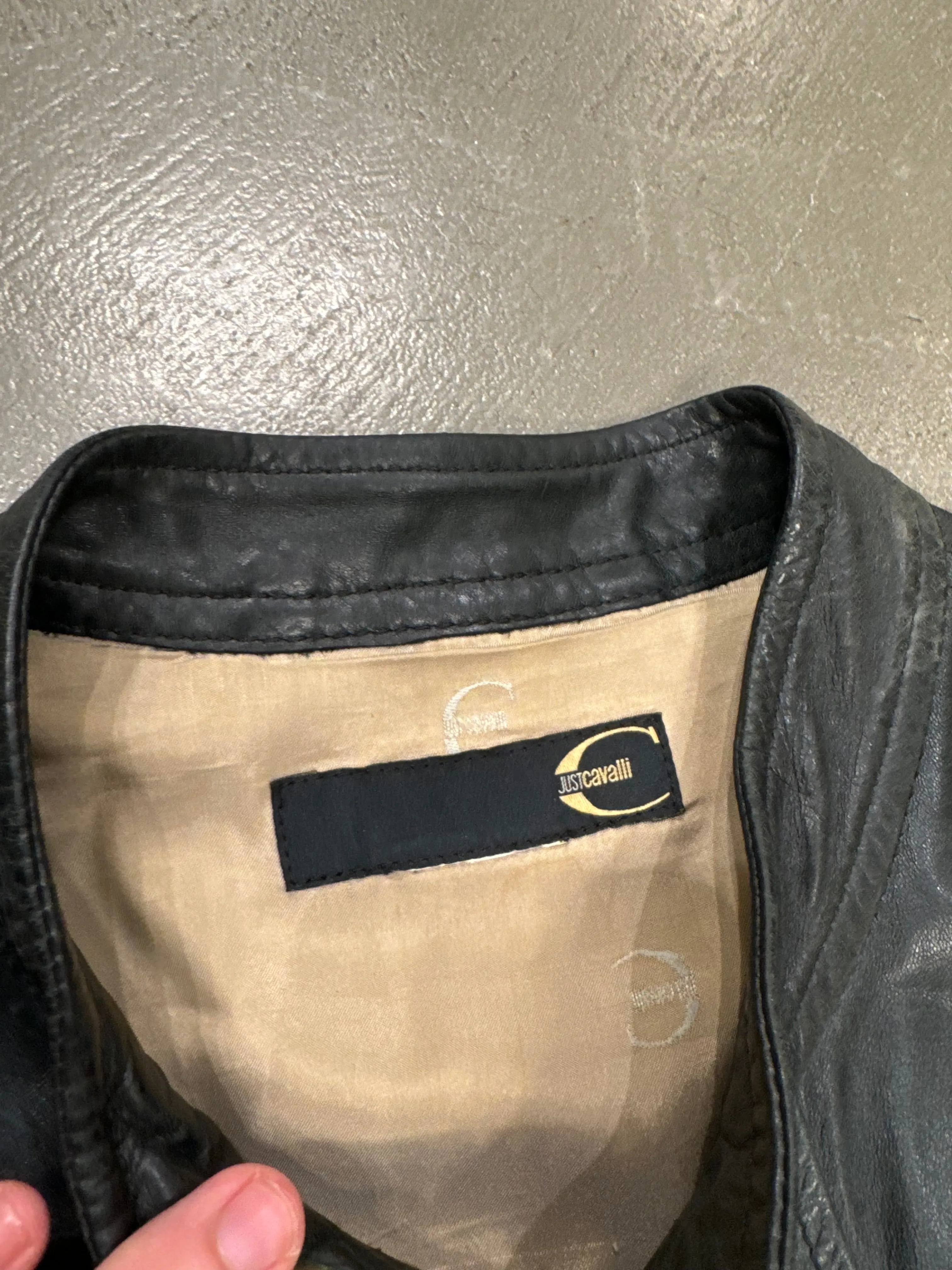 2000s Roberto Cavalli paneled leather jacket