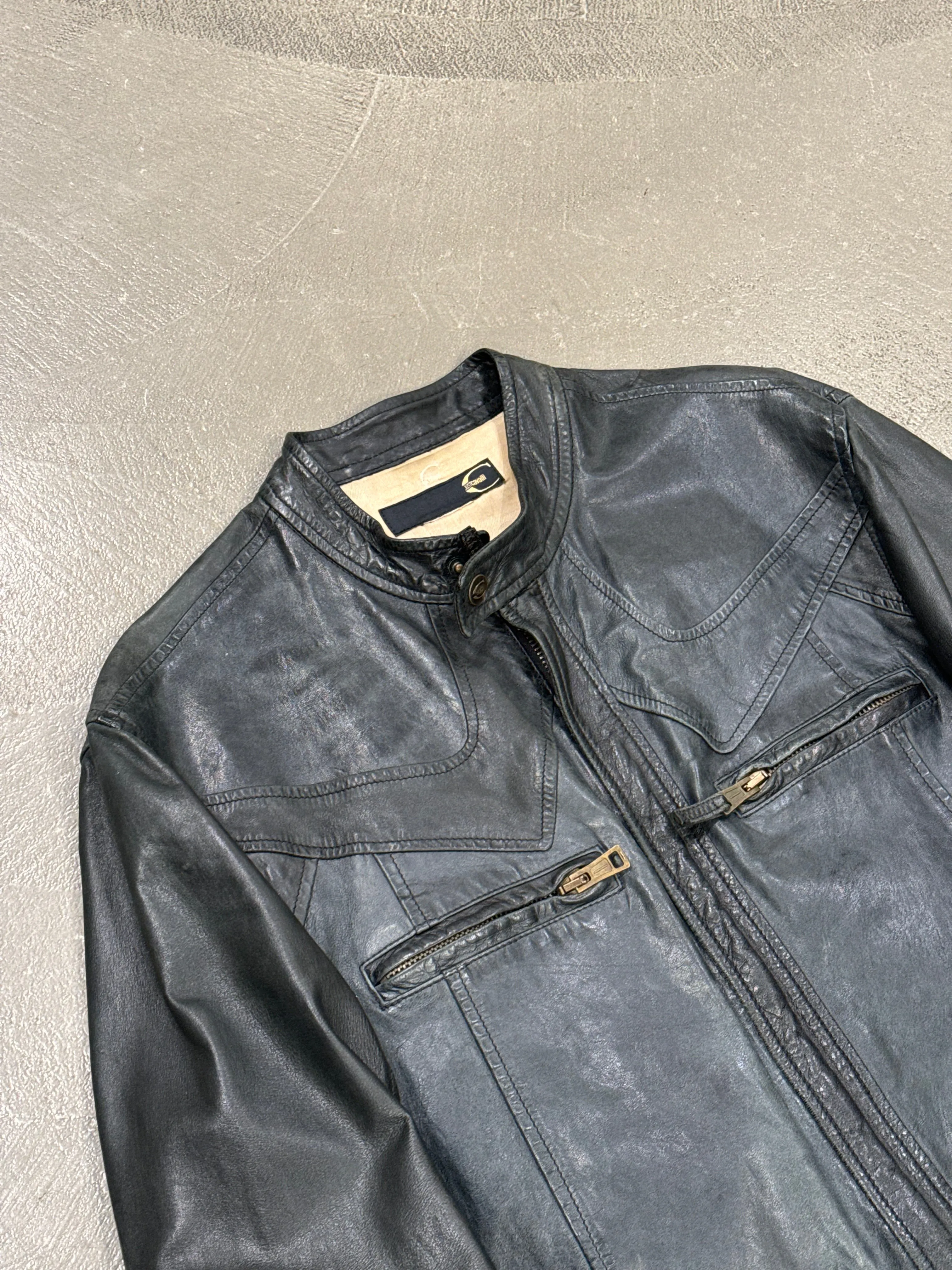 2000s Roberto Cavalli paneled leather jacket