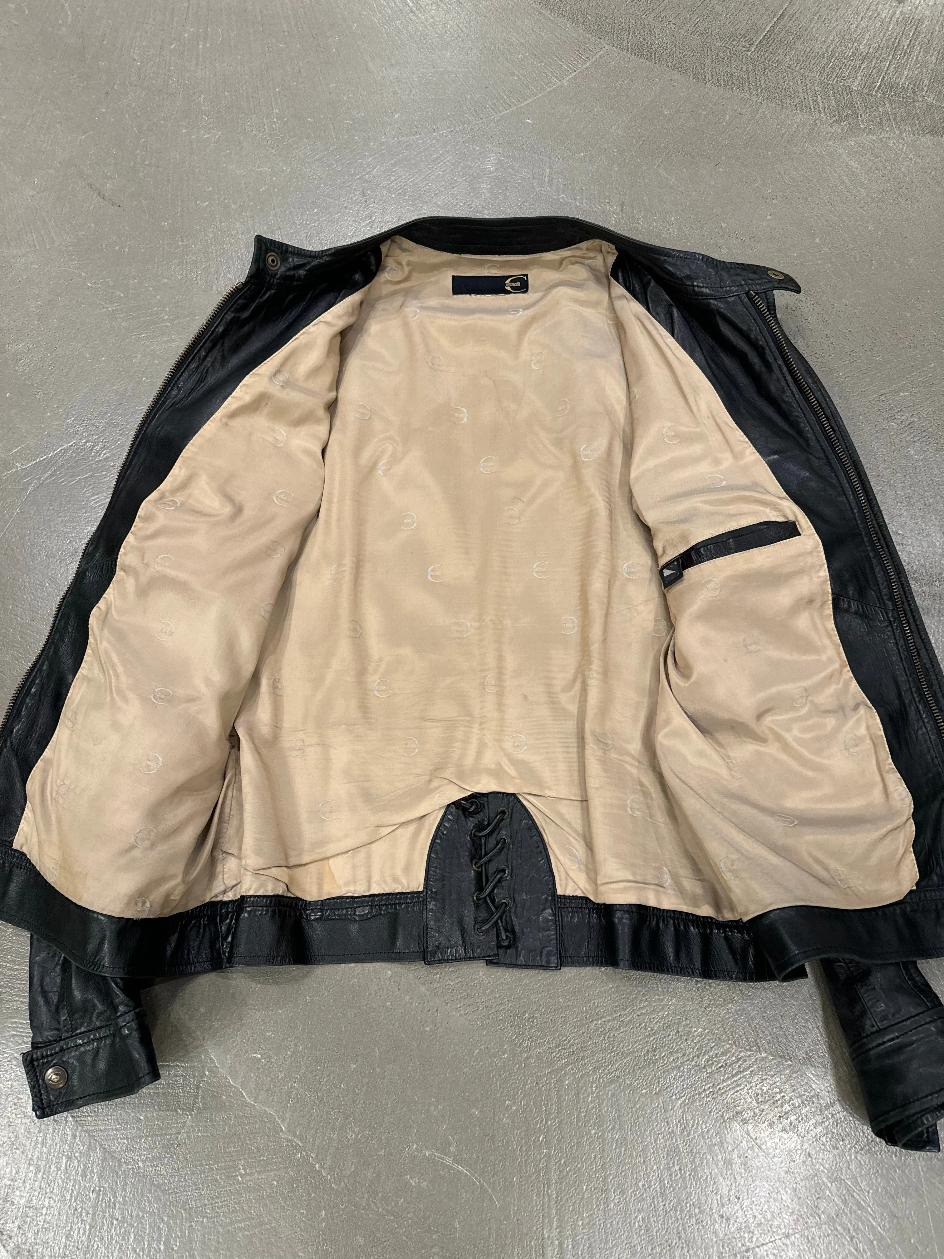 2000s Roberto Cavalli paneled leather jacket