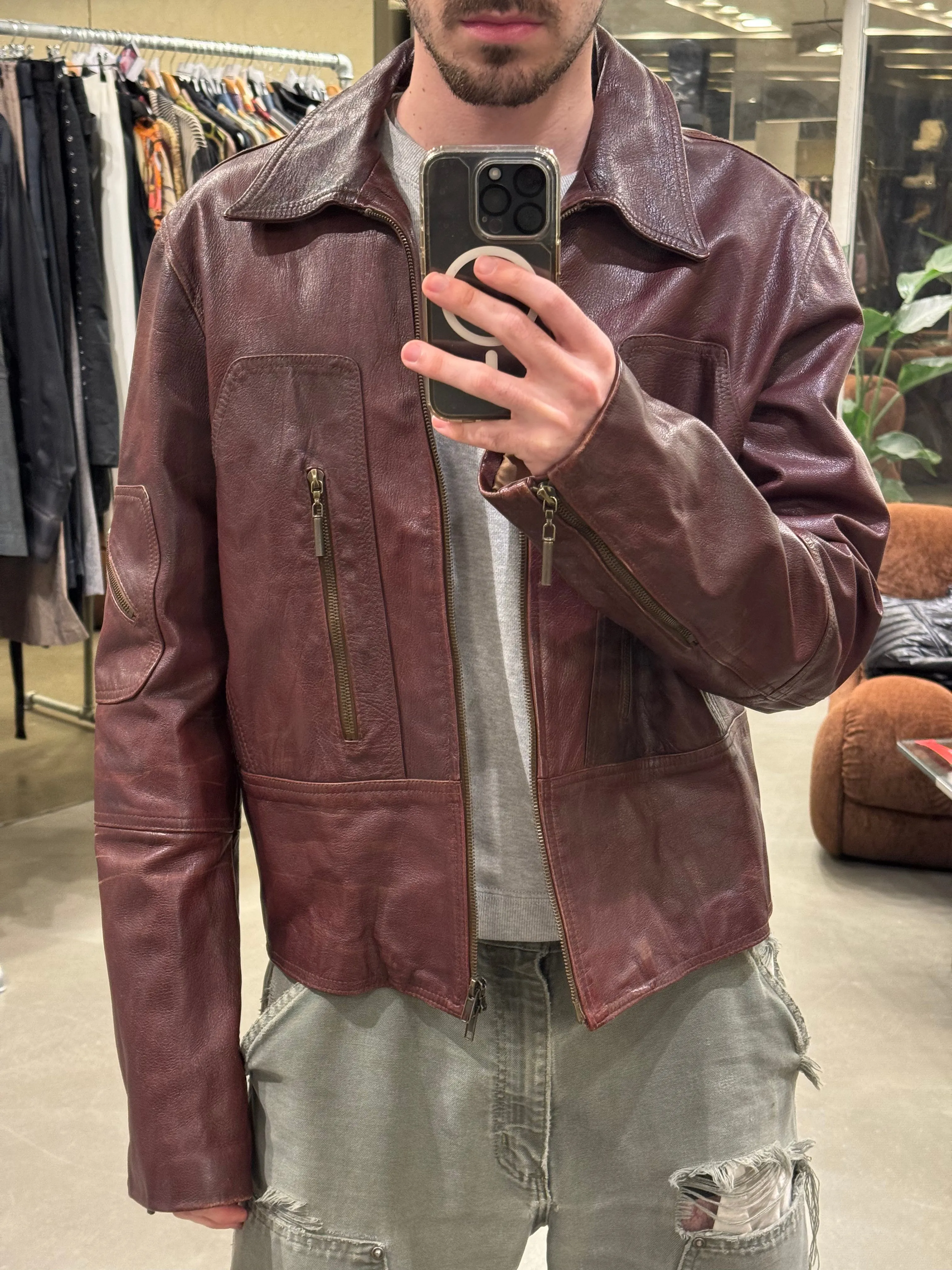 2004 Roberto Cavalli faded zipper leather jacket