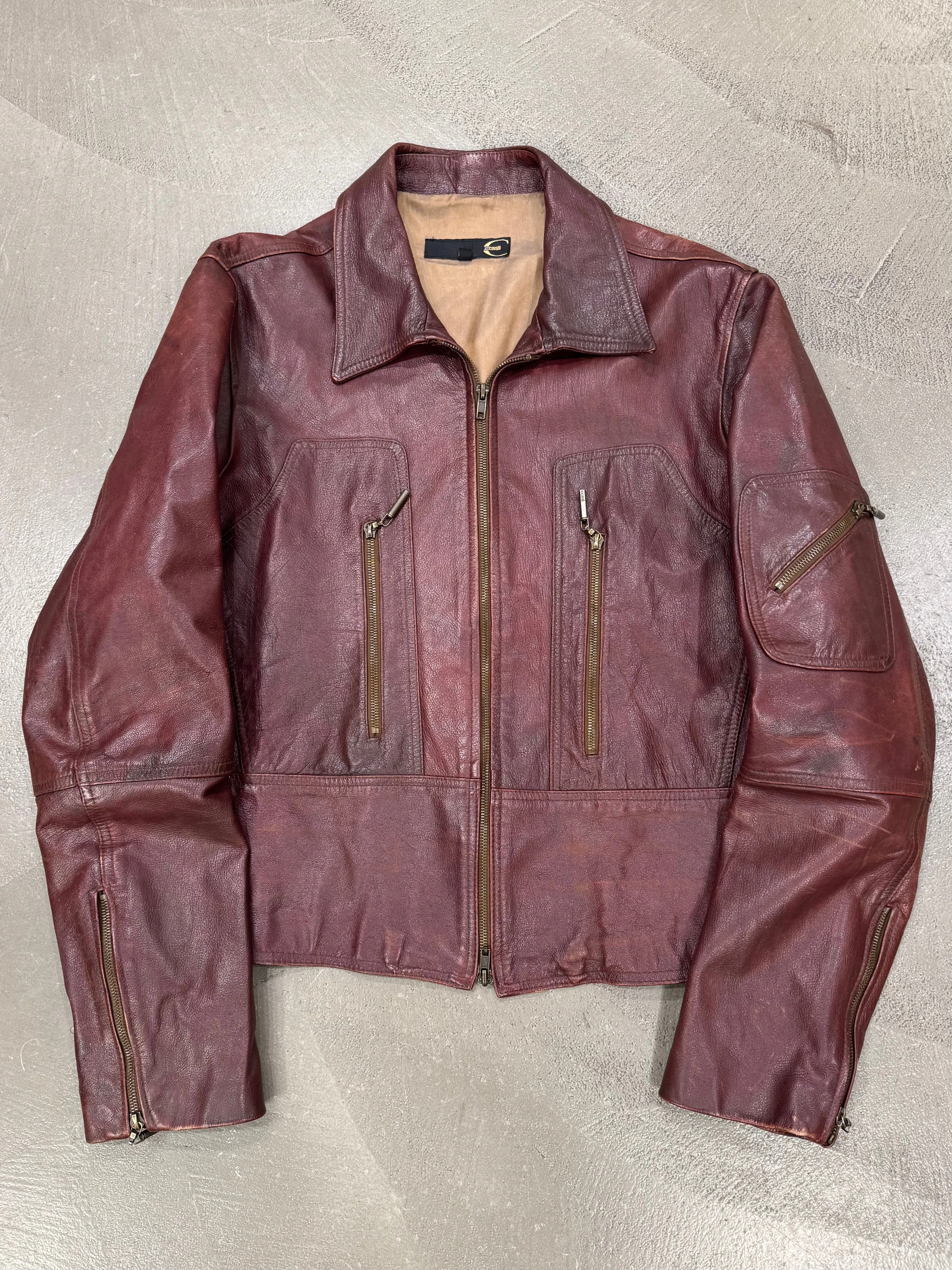 2004 Roberto Cavalli faded zipper leather jacket