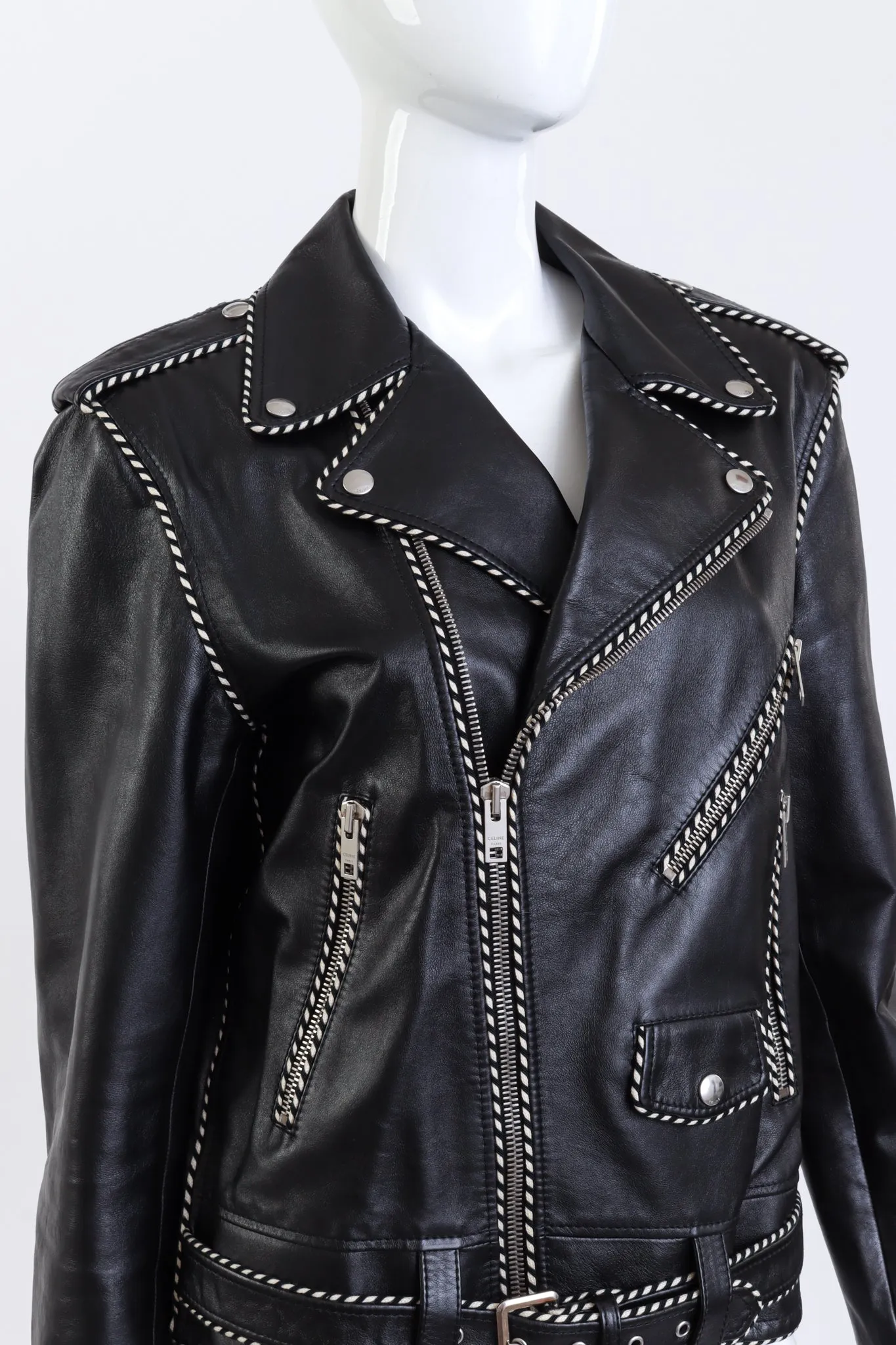 2019 F/W Piped Leather Biker Jacket
