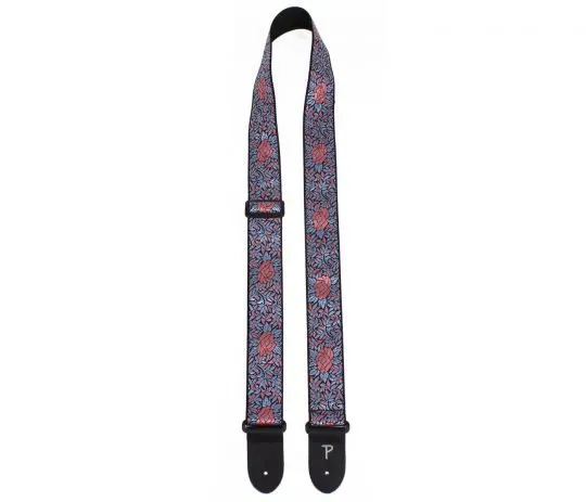 2" BLUE AND RED FLOWER PATTERN JACQUARD GUITAR STRAP
