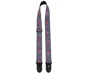 2" BLUE AND RED FLOWER PATTERN JACQUARD GUITAR STRAP
