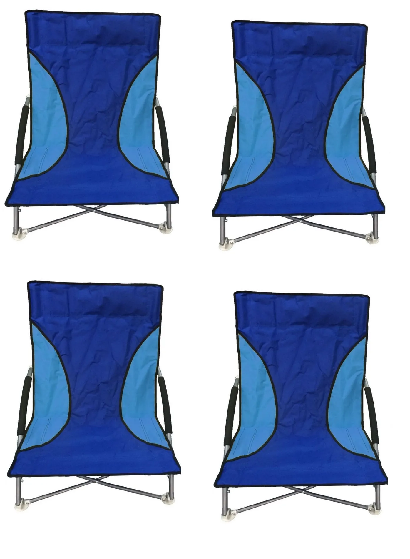 4 Blue Nalu Folding Low Seat Beach Chair Camping Chairs
