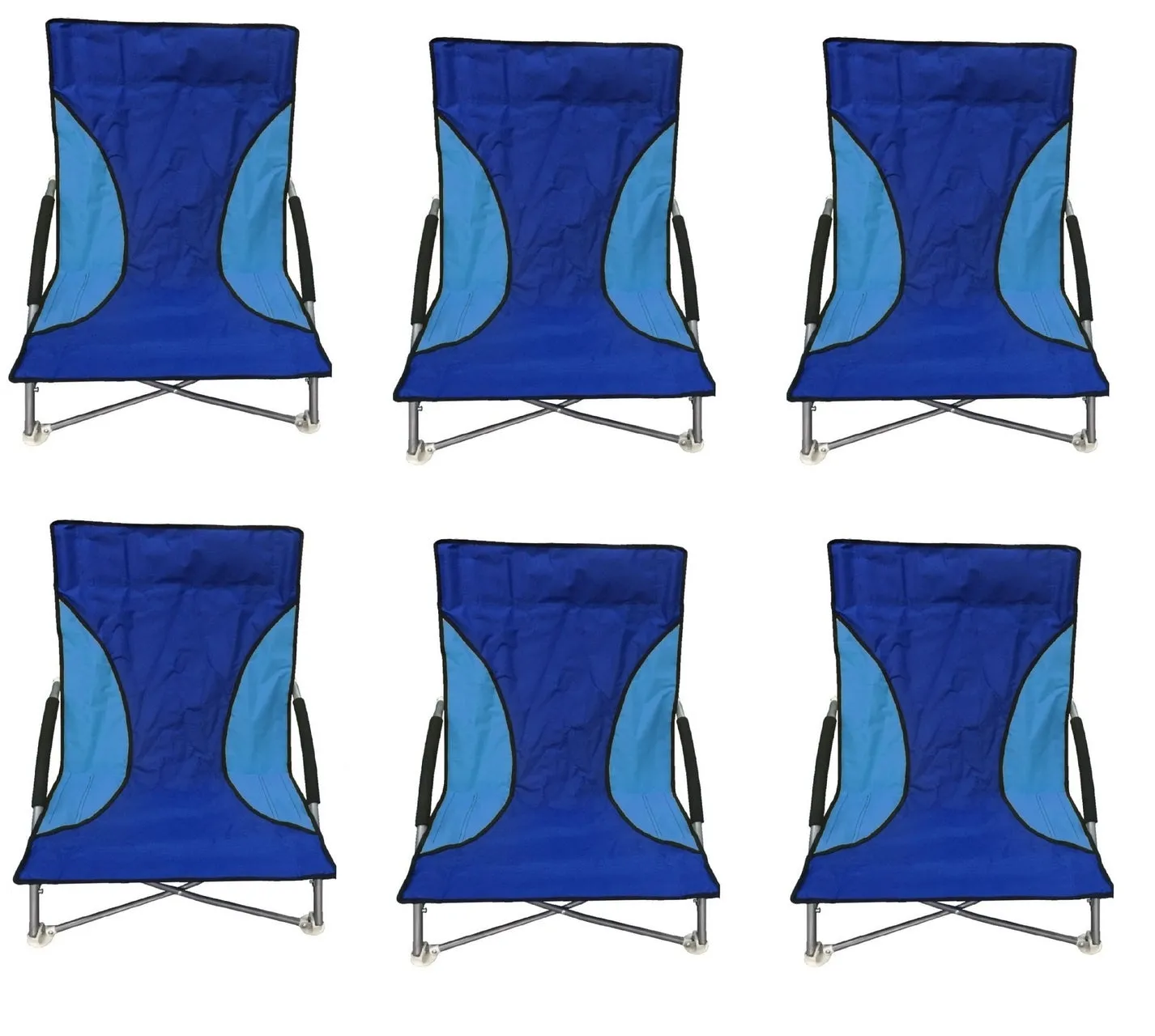 6 Blue Nalu Folding Low Seat Beach Chair Camping Chairs