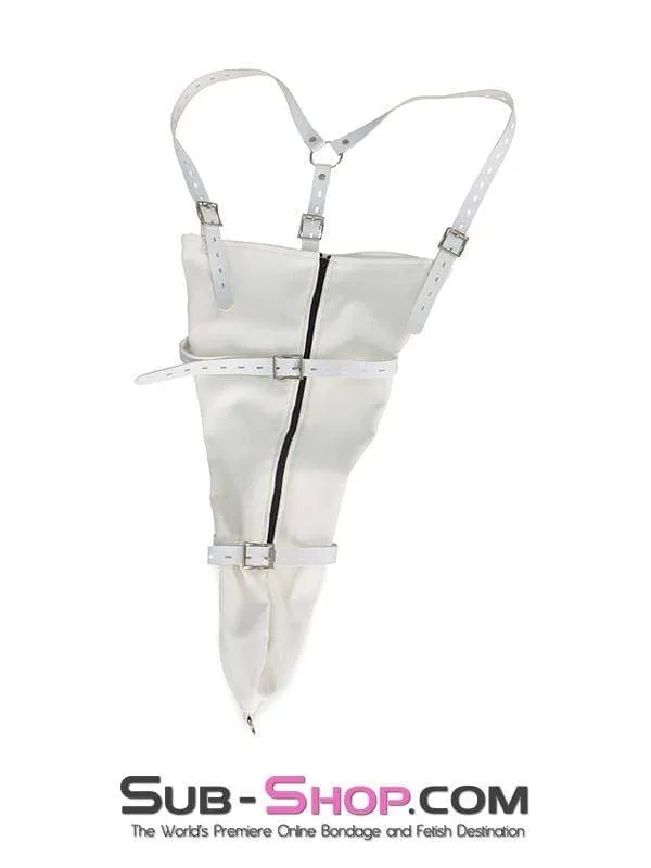 7001M-SIS      Prissy Sissies White Zippered Armbinder BDSM Roleplay with Locking Straps