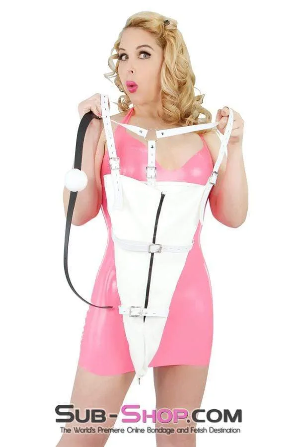 7001M-SIS      Prissy Sissies White Zippered Armbinder BDSM Roleplay with Locking Straps