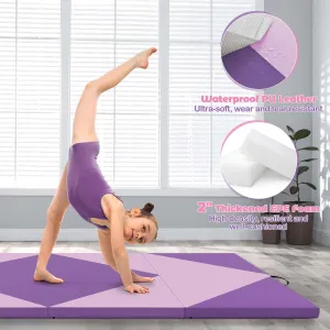 8' x 4' x 2'' PU Leather Tumbling Exercise Mat Yoga Gym Pink Purple