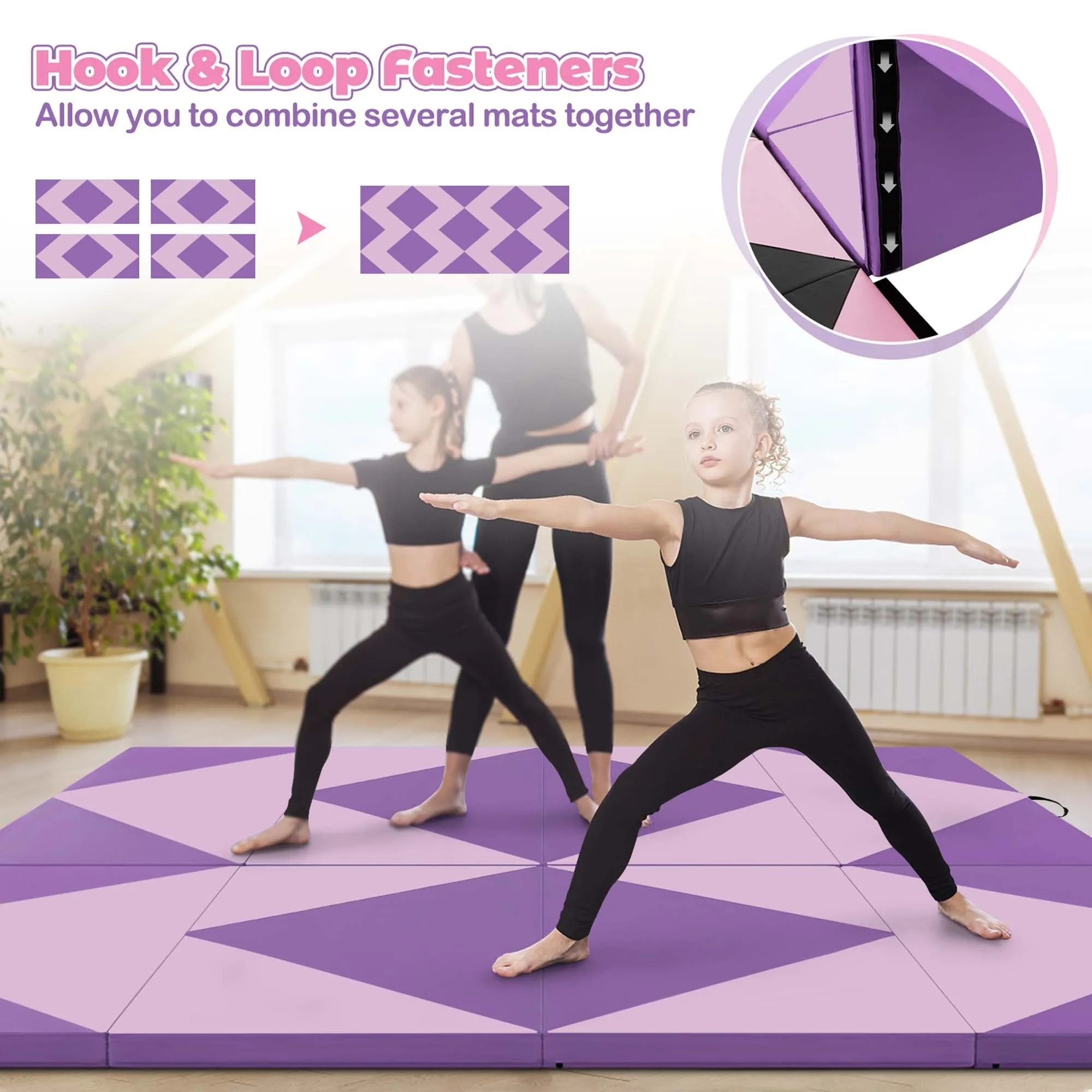 8' x 4' x 2'' PU Leather Tumbling Exercise Mat Yoga Gym Pink Purple