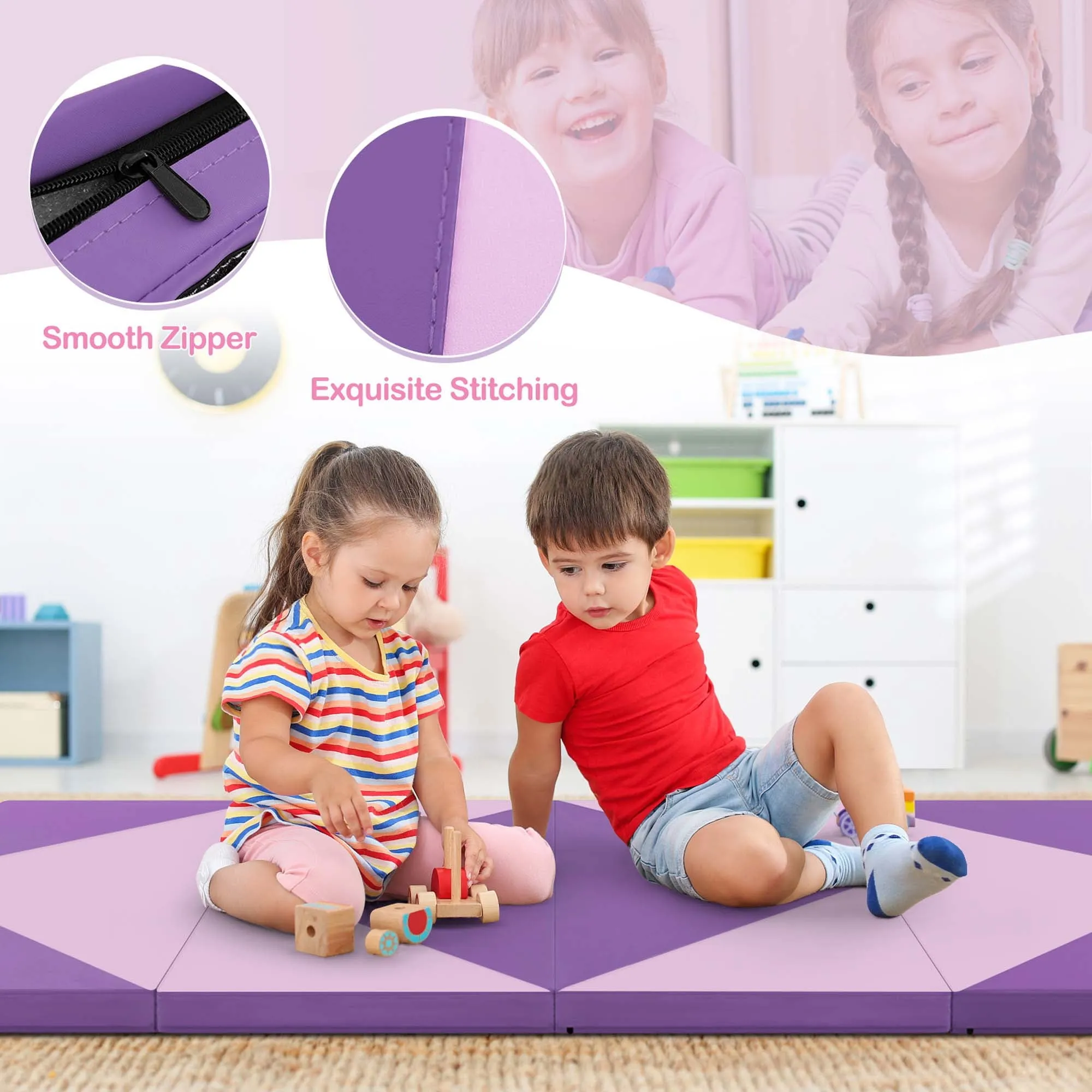 8' x 4' x 2'' PU Leather Tumbling Exercise Mat Yoga Gym Pink Purple