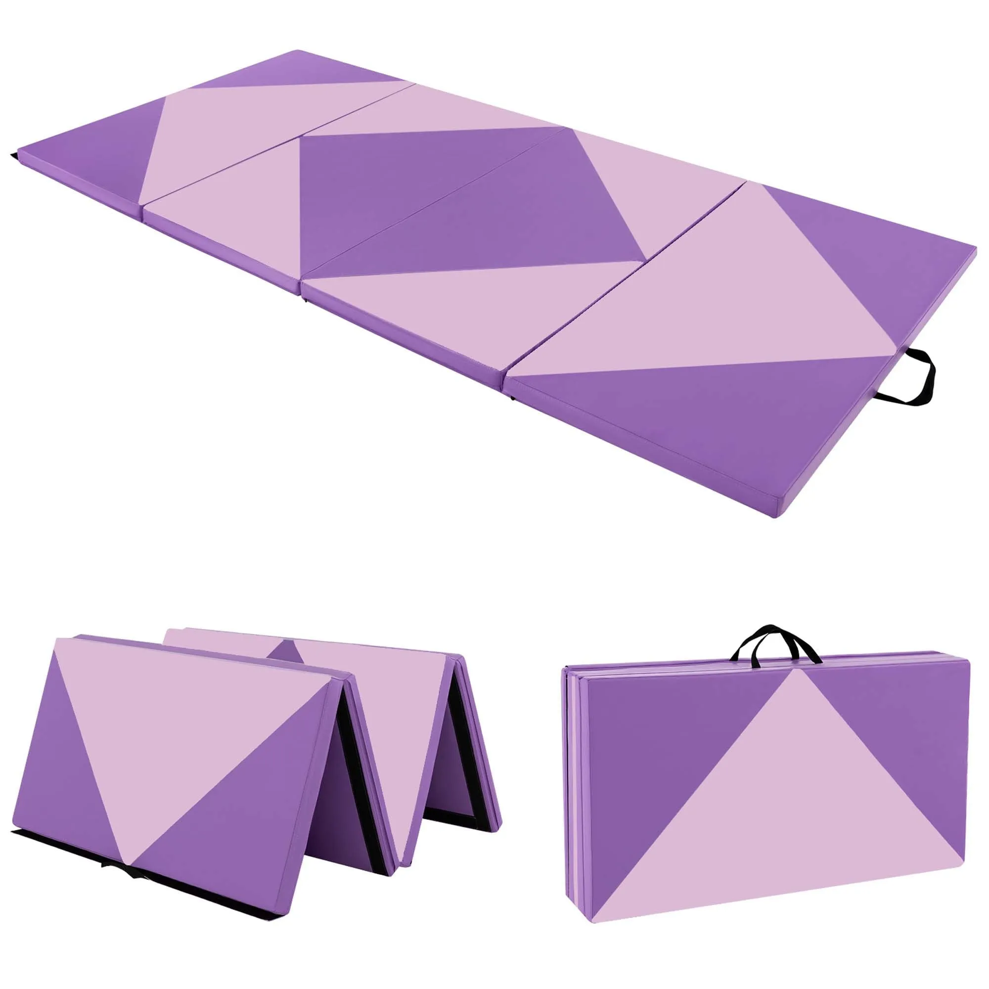 8' x 4' x 2'' PU Leather Tumbling Exercise Mat Yoga Gym Pink Purple