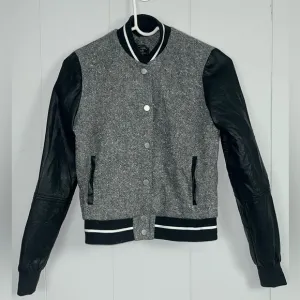 Abercrombie &amp; Fitch Heritage Wool Bomber Jacket Faux Leather Black Gray Size XS
