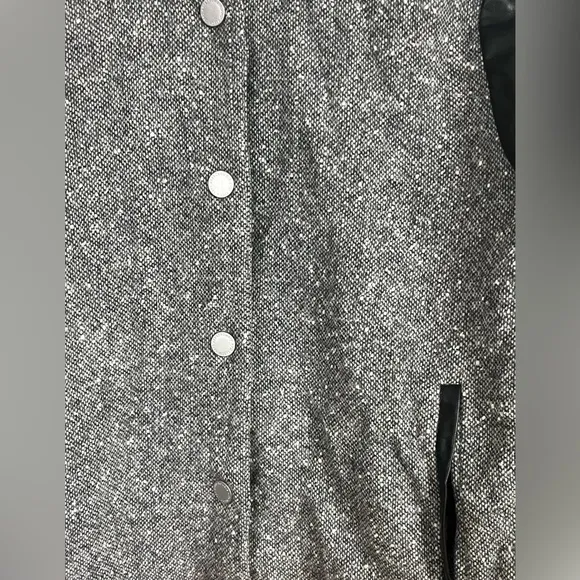 Abercrombie &amp; Fitch Heritage Wool Bomber Jacket Faux Leather Black Gray Size XS