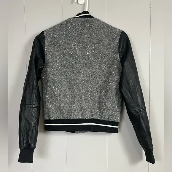 Abercrombie &amp; Fitch Heritage Wool Bomber Jacket Faux Leather Black Gray Size XS