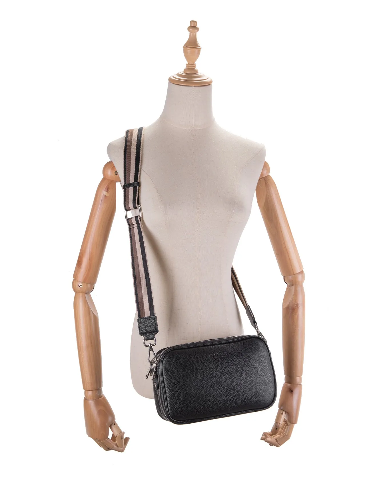 ANNA TRIPLE COMPARTMENT CROSSBODY -E1-0811B-BLK