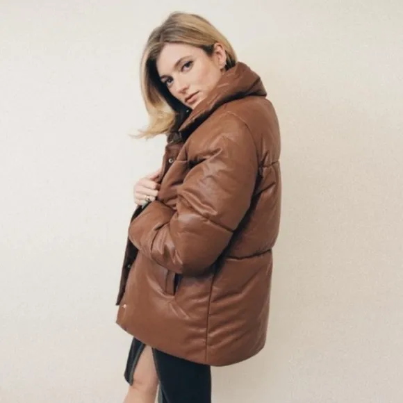 Anthropologie Avec Les Filles Vegan Faux Leather Puffer Jacket