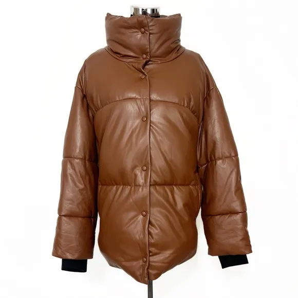 Anthropologie Avec Les Filles Vegan Faux Leather Puffer Jacket