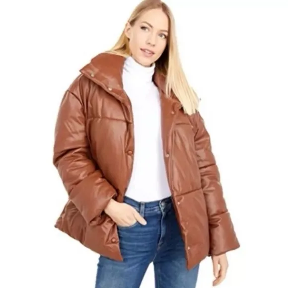 Anthropologie Avec Les Filles Vegan Faux Leather Puffer Jacket