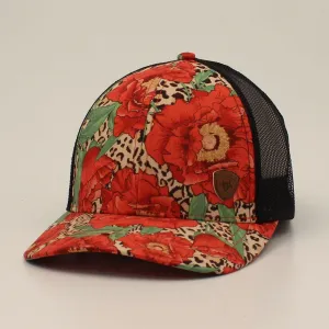 ARIAT LADIES CAP SNAP BACK FLOWER CHEETAH PRINT RED