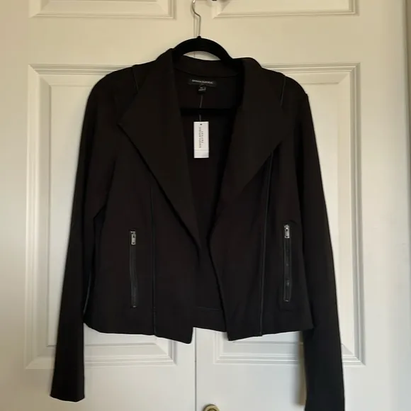 Banana Republic NWTS  black non closure faux leather trimmed jacket size medium