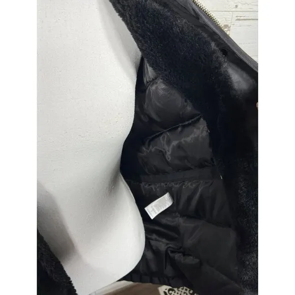 BANANA REPUBLIC Rain Resistant Faux Fur Down Hooded Parka Jacket Black Sz S EUC