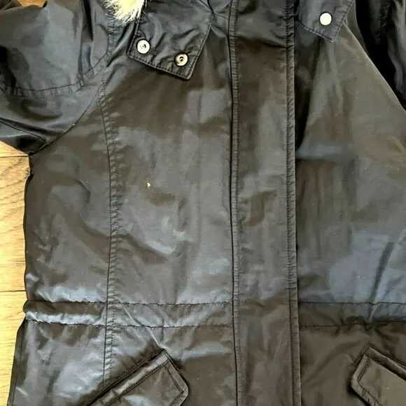 BANANA REPUBLIC Rain Resistant Faux Fur Down Hooded Parka Jacket Black Sz S EUC