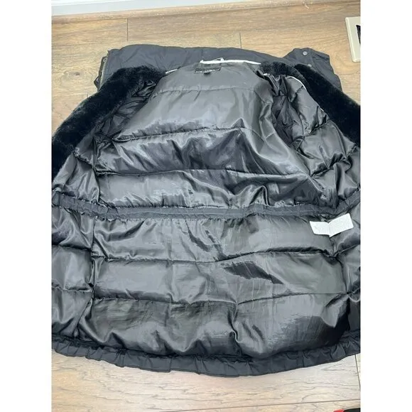 BANANA REPUBLIC Rain Resistant Faux Fur Down Hooded Parka Jacket Black Sz S EUC