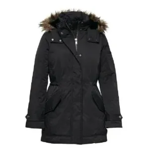 BANANA REPUBLIC Rain Resistant Faux Fur Down Hooded Parka Jacket Black Sz S EUC