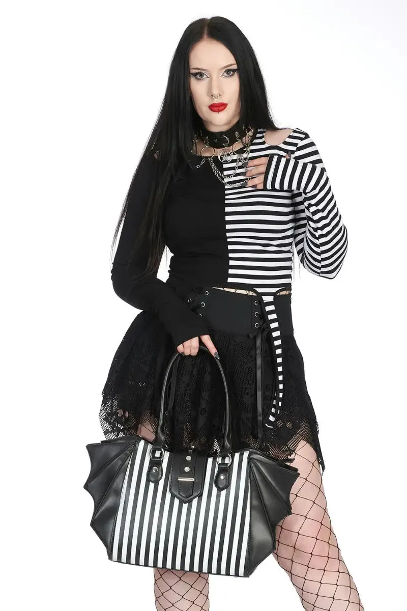 Banned Annabelle Black & White Goth Bat Wing Bag