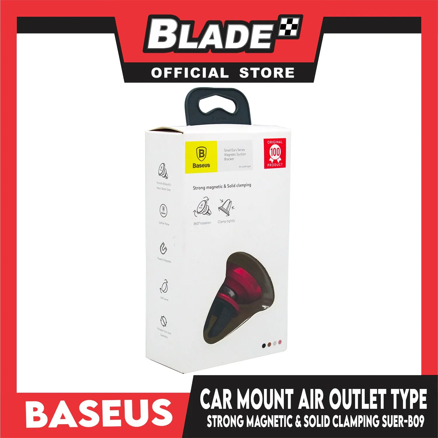 Baseus Car Mount Strong Magnetic & Solid Clamping SUER-B09 (Red) 360 Deg. Rotation Air Outlet Type