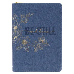 Be Still Blue Denim Faux Leather Classic Journal with Zippered Closure - Psalm 46:10