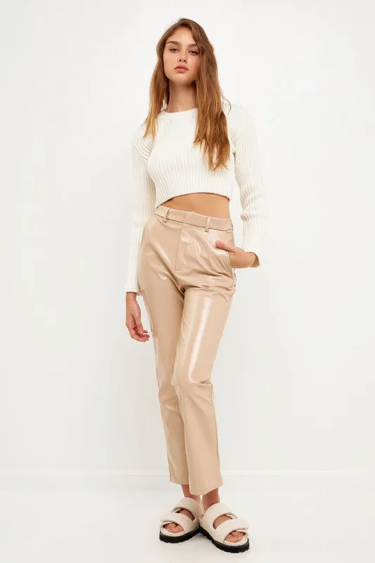 Beige Pu Fabric Pants