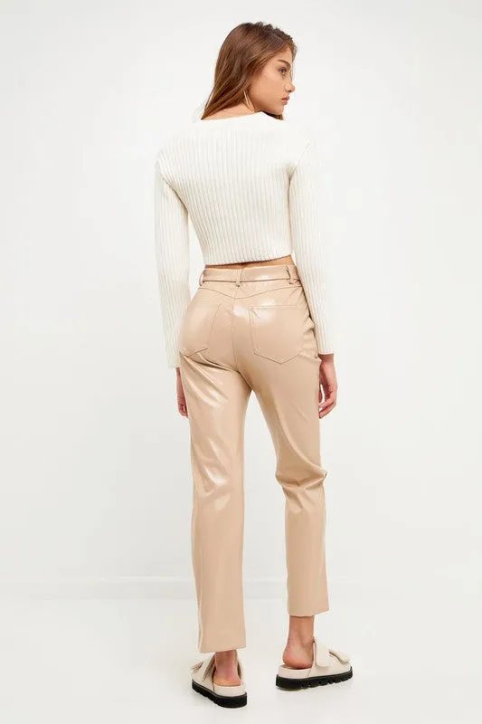 Beige Pu Fabric Pants