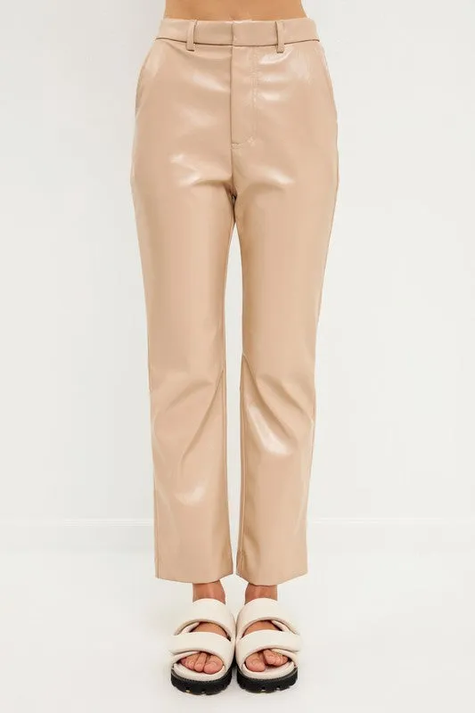 Beige Pu Fabric Pants