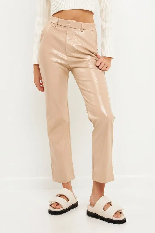 Beige Pu Fabric Pants
